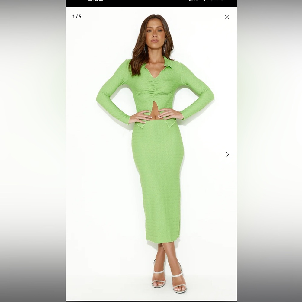 BE SLEEK LONG SLEEVE CROP TOP AND MIDI SKIRT GREEN